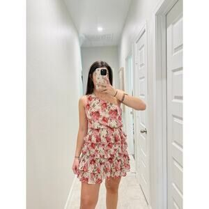 Showpo pink ruffle one shoulder mini dress - size 2
